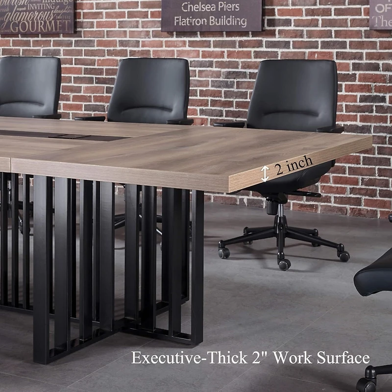 logicfox Large Conference Table with 2" Thick Top and Metal Grid Base Outlets