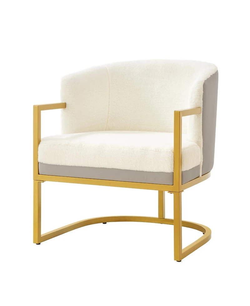 Rainsken Accent Chair, Upholstered Faux Rabbit Fur Armchair with Gold Metal Frame and Curved Backrest for Living Room, Bedroom