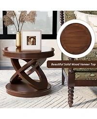Rainsken X-shape Base Coffee Table - 22" Retro Round Wooden End Table for Living Room, Small Space