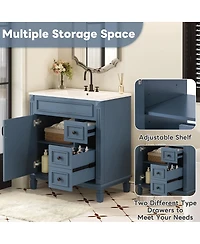 Sillysis 30 Inch Freestanding Bathroom Vanity with Ceramic Sink, French Modern Cabinet, Soft Close Drawers for Small Spaces