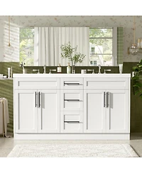 Sillysis 59.3" Double Sink Bathroom Vanity with Smc Integrated Basin, Soft Close Drawers & Adjustable Shelf for Large Bathrooms