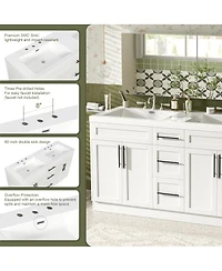 Sillysis 59.3" Double Sink Bathroom Vanity with Smc Integrated Basin, Soft Close Drawers & Adjustable Shelf for Large Bathrooms