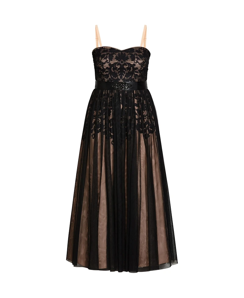 City Chic Plus Embroidered Tulle Maxi Dress