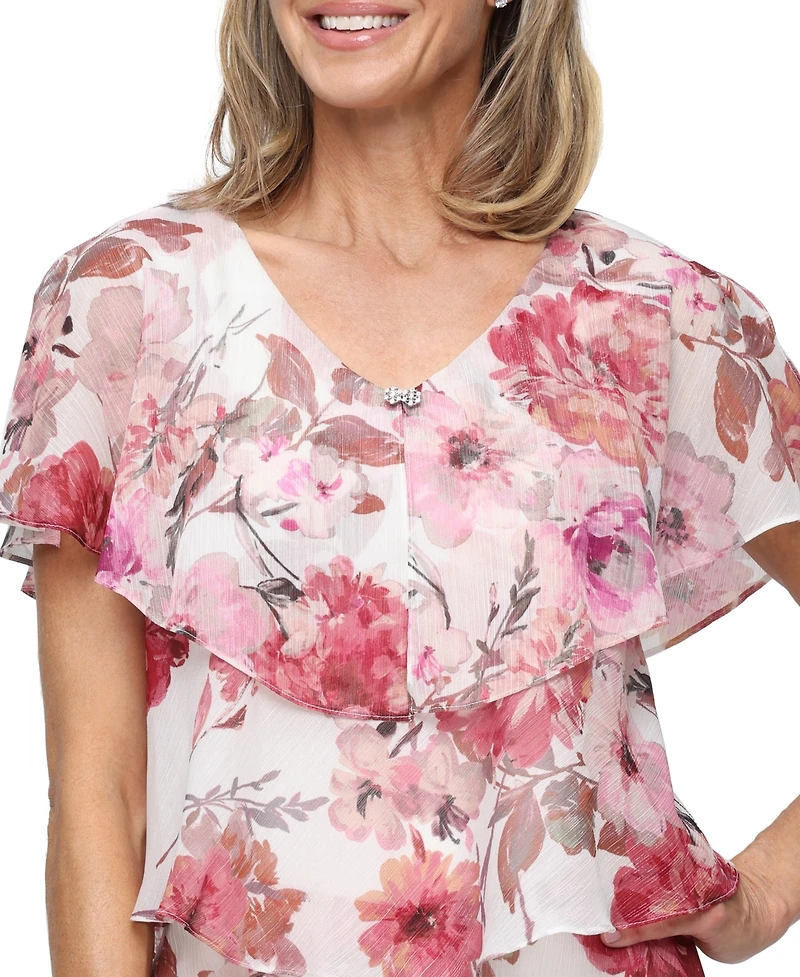 Sl Fashions Women's Printed V-Neck Tier Dress