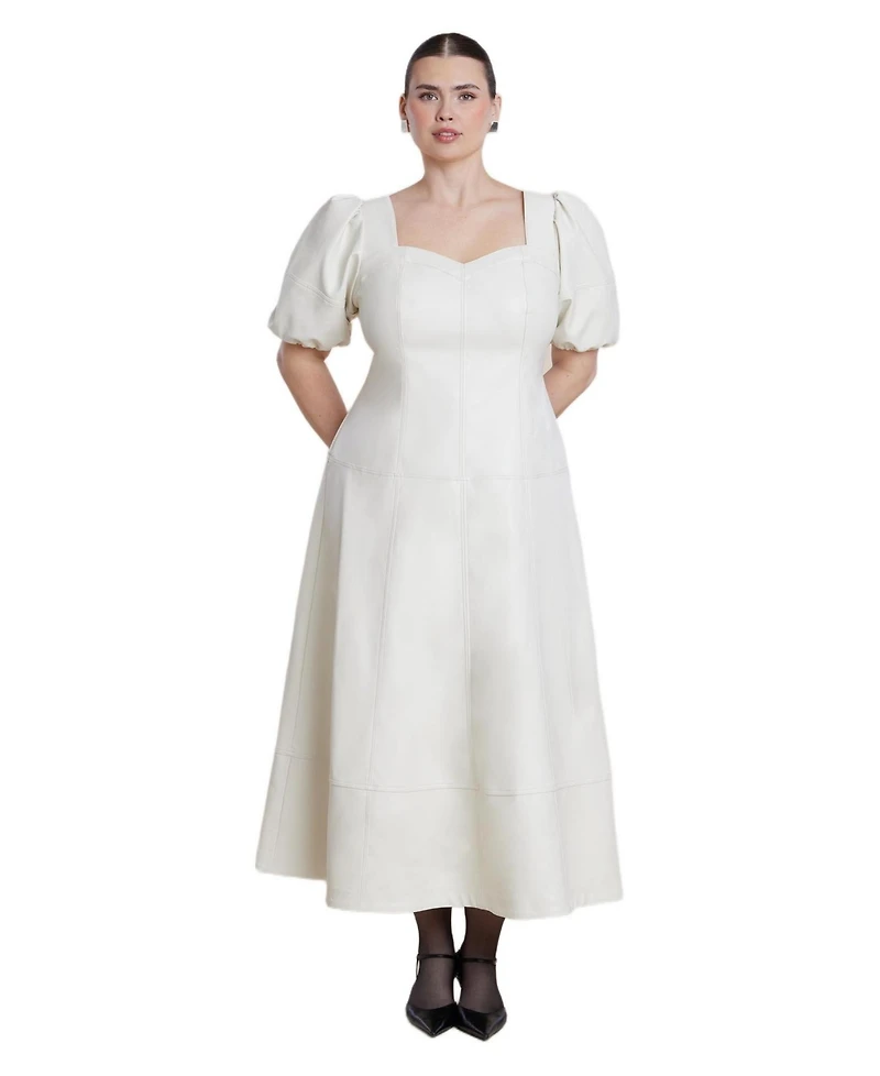 Eloquii Women's Plus Faux Leather Puff Sleeve Maxi Dress
