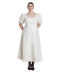 Eloquii Women's Plus Faux Leather Puff Sleeve Maxi Dress