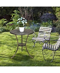 gaomon 24" Round Patio Bistro Table, Cast Aluminum Outdoor Cafe Table with Umbrella Hole, Porch, Backyard, Classic Pattern