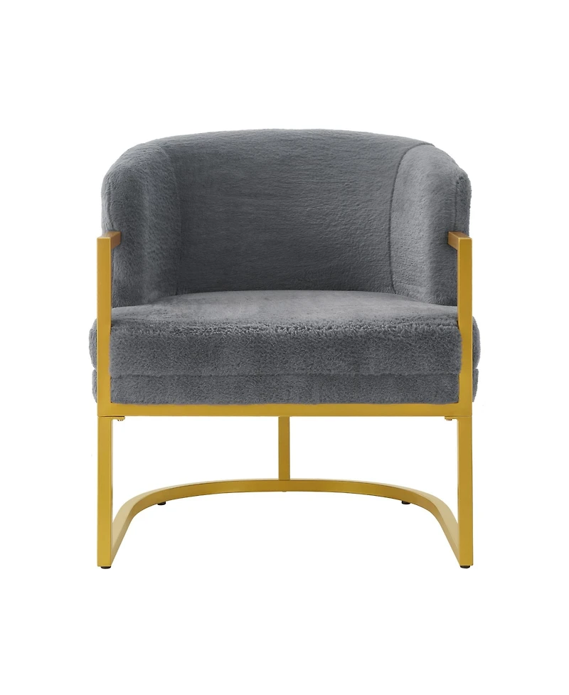 Rainsken Accent Chair, Upholstered Faux Rabbit Fur Armchair with Gold Metal Frame and Curved Backrest Support for Living Room and Bedroom