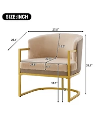 Rainsken Accent Chair, Upholstered Faux Rabbit Fur Armchair with Gold Metal Frame, Curved Backrest Support for Living Room, Bedroom