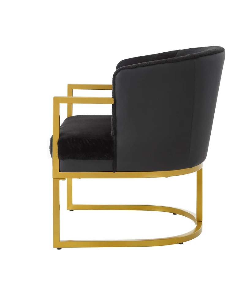 Rainsken Accent Chair, Upholstered Faux Rabbit Fur Armchair with Gold Metal Frame and Curved Backrest Support for Living Room, Bedroom