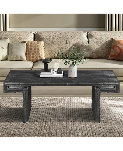 Rainsken Vintage Industrial Coffee Table, Rectangular Wood Center Table with Thicken Wood Table Top for Living Room