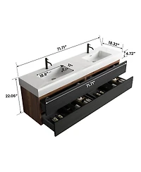 Sillysis 71.7" Floating Modern Double Sink Bathroom Vanity with Soft Close Drawers & Integrated Sinks for Large Bathrooms