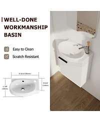 Sillysis 17" Wall-Mounted Modern Bathroom Vanity with Ceramic Sink, Black Chestnut Plywood Cabinet & Soft Close Door for Small Spaces