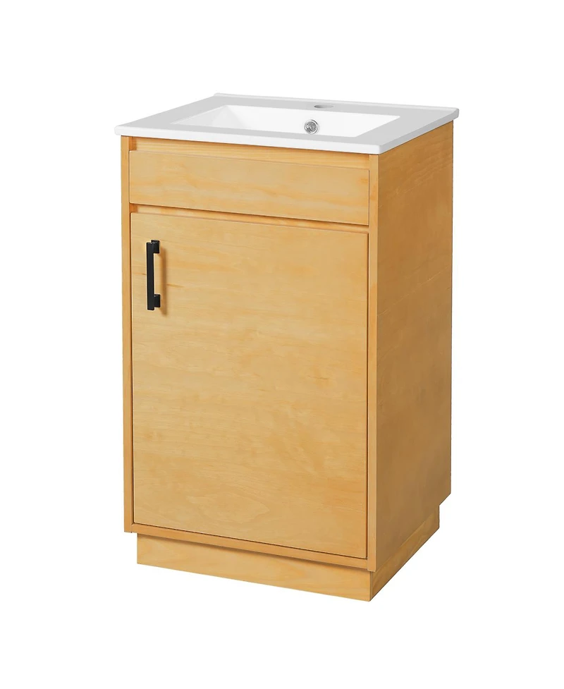 Sillysis 20" Farmhouse Natural Bathroom Vanity with Sink, Rectangular Ceramic Top, Soft Close Door & Adjustable Shelf for Small Space