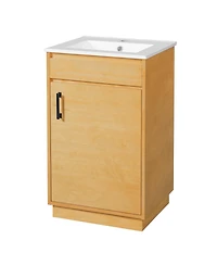 Sillysis 20" Farmhouse Natural Bathroom Vanity with Sink, Rectangular Ceramic Top, Soft Close Door & Adjustable Shelf for Small Space