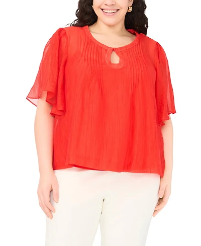 Vince Camuto Plus Size Front Cutout Flutter-Sleeve Keyhole Neck Blouse