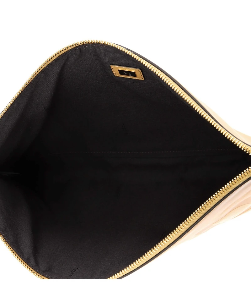 Pre-Owned Fendi Large Logo Flat Wristlet Pouch Embossed Leather