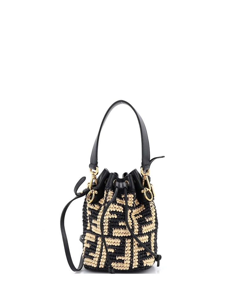 Pre-Owned Fendi Mini Mon Tresor Bucket Bag Zucca Raffia