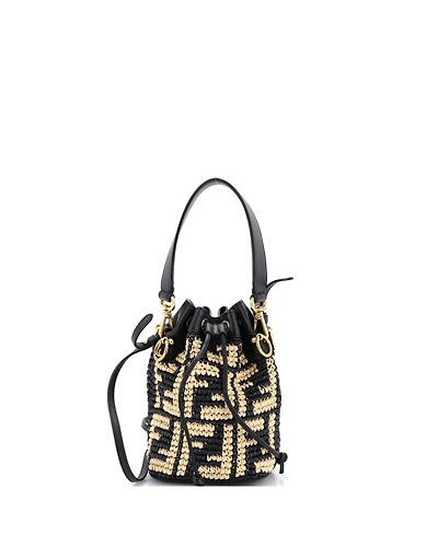 Pre-Owned Fendi Mini Mon Tresor Bucket Bag Zucca Raffia