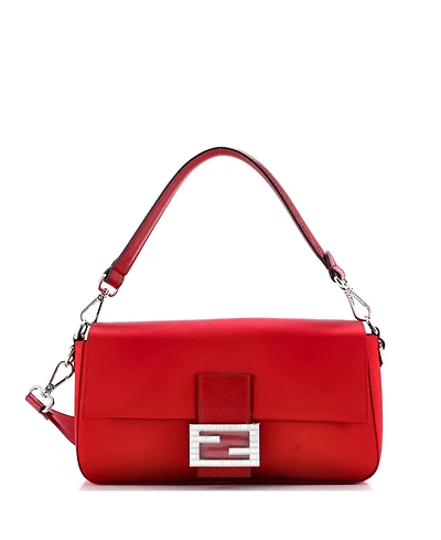 Pre-Owned Fendi Medium Baguette Nm Bag Satin with Crystals and Karung