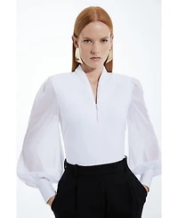 Karen Millen Women's Zip Detail Chiffon Sleeve Knit Top