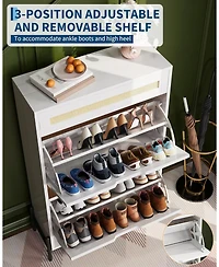 Gaomon Rattan Shoe Cabinet Storage with 2 Flip Drawers & Top Drawer, Freestanding Organizer Wooden Slim Rack Adjustable Shelves