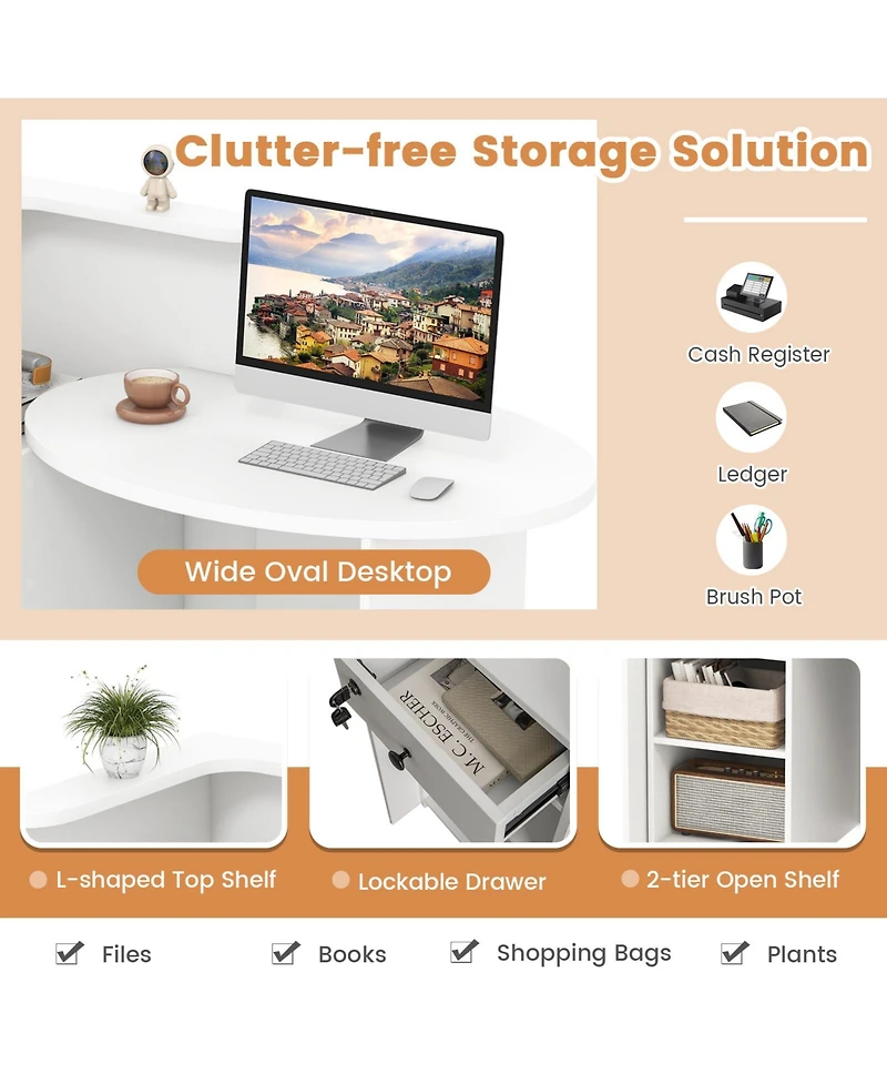 Sugift Reception Office Desk with Open Shelf and Lockable Drawer