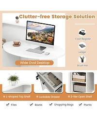 Sugift Reception Office Desk with Open Shelf and Lockable Drawer