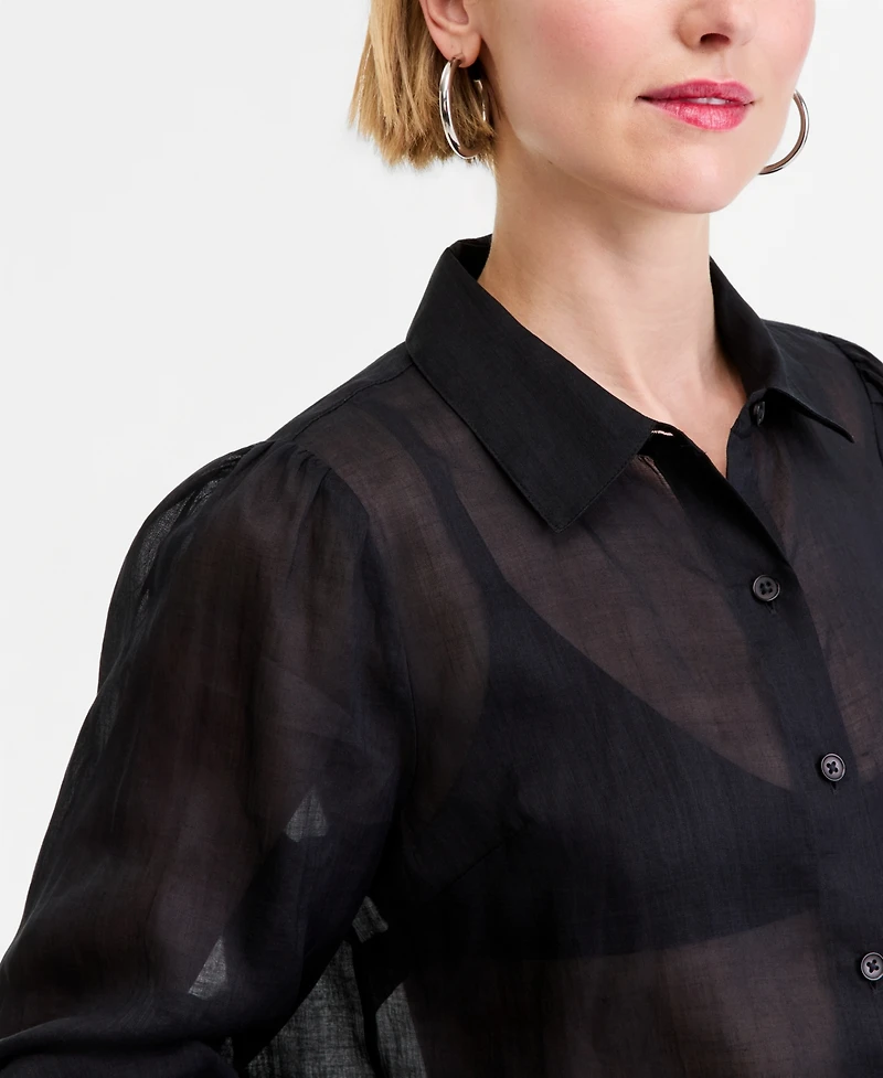 I.n.c. International Concepts Women's Puffed-Sleeve Sheer Blouse, Macy's Exclusive