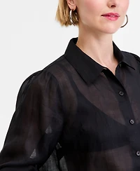 I.n.c. International Concepts Women's Puffed-Sleeve Sheer Blouse, Macy's Exclusive