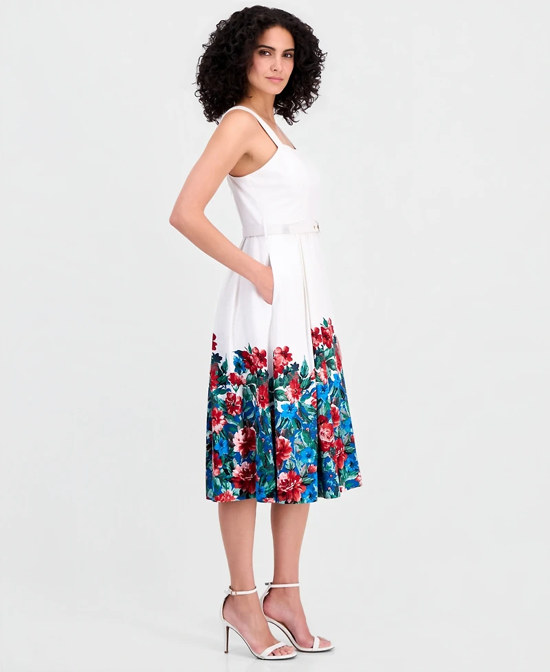 Tahari Asl Women's Border Print Midi Tank Dress
