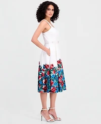 Tahari Asl Women's Border Print Midi Tank Dress