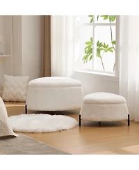 Rainsken Triangle Storage Ottoman Set of 2, Faux Fur Footrest with Metal Legs, Reversible Lid for Living Room, Bedroom