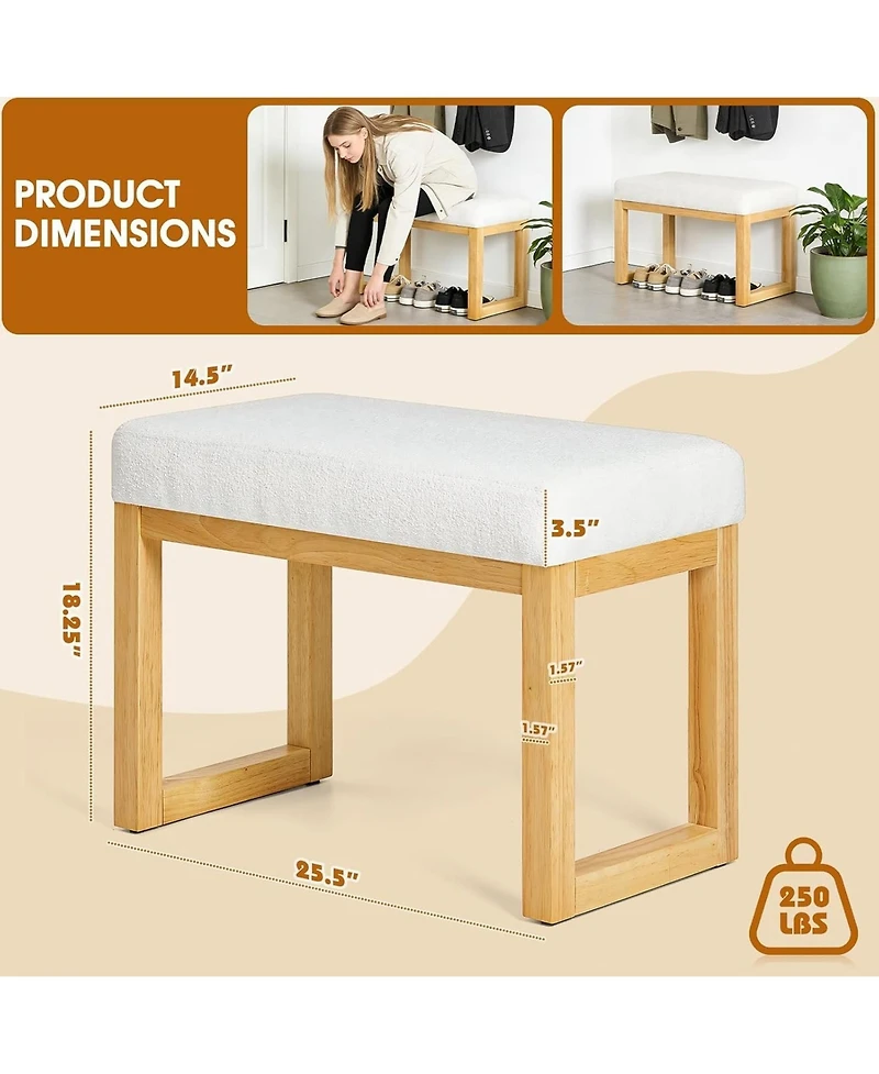 Rainsken Upholstered Wooden Ottoman Bench, Shoe Changing Bench, Rustic Entryway Shoe Bench for Bedroom, Living Room
