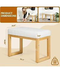Rainsken Upholstered Wooden Ottoman Bench, Shoe Changing Bench, Rustic Entryway Shoe Bench for Bedroom, Living Room