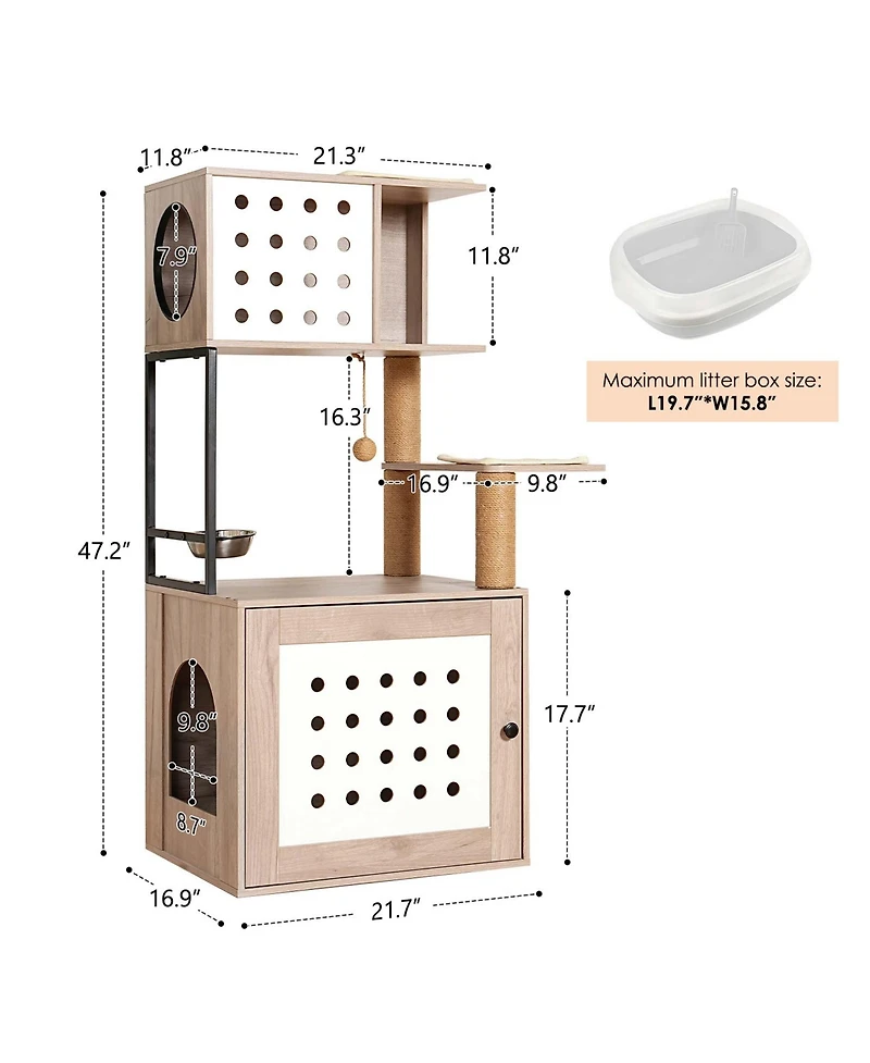 Aostirmotor Cat Tree with Litter Box Enclosure, Hammock and Scratching Posts