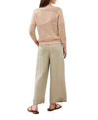 Tribal Women's Eyelet Texture Three-Quarter-Sleeve Sweater