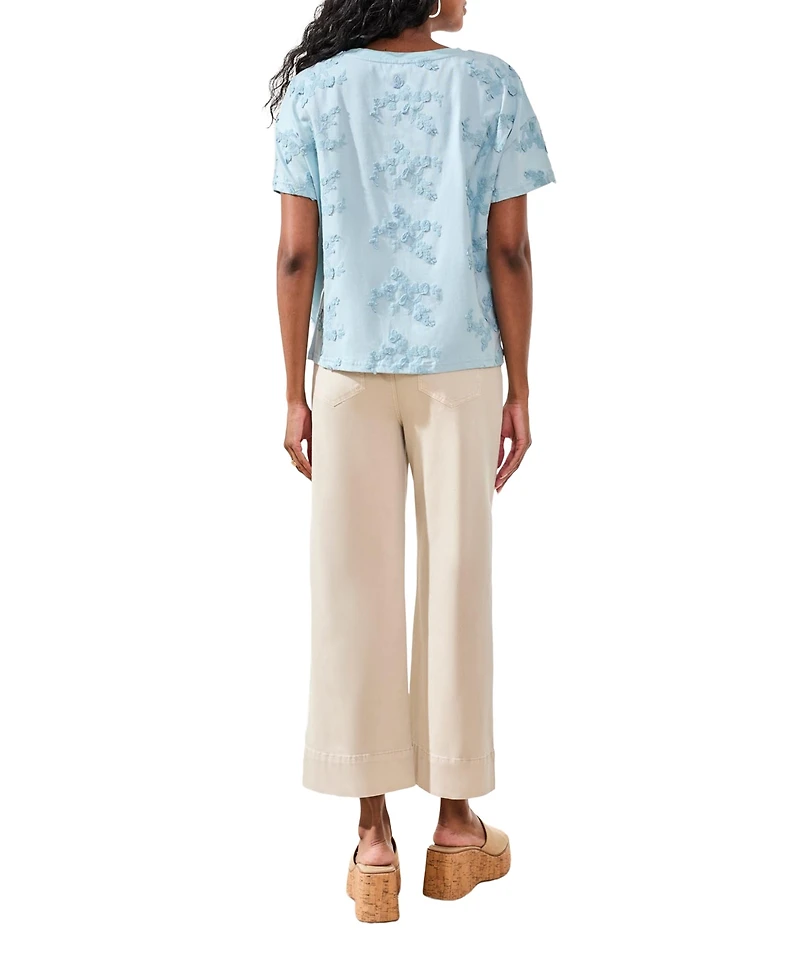 Tribal Women's Embroidered Knit Short-Sleeve Crew Top