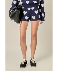 English Factory Women's Heart Patterned Knit Shorts