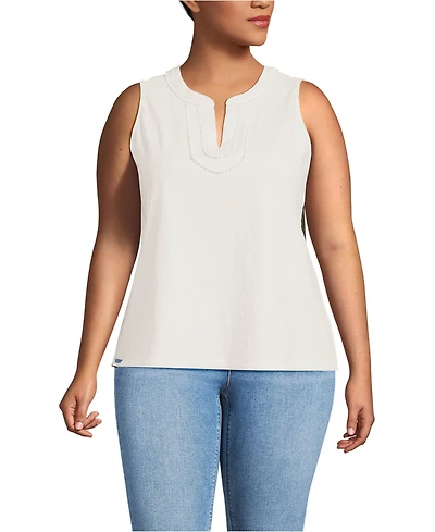 Lands' End Plus Slub Decorative Trim Tank Top