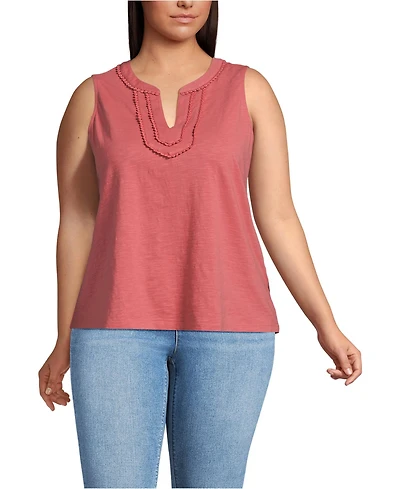 Lands' End Plus Slub Decorative Trim Tank Top