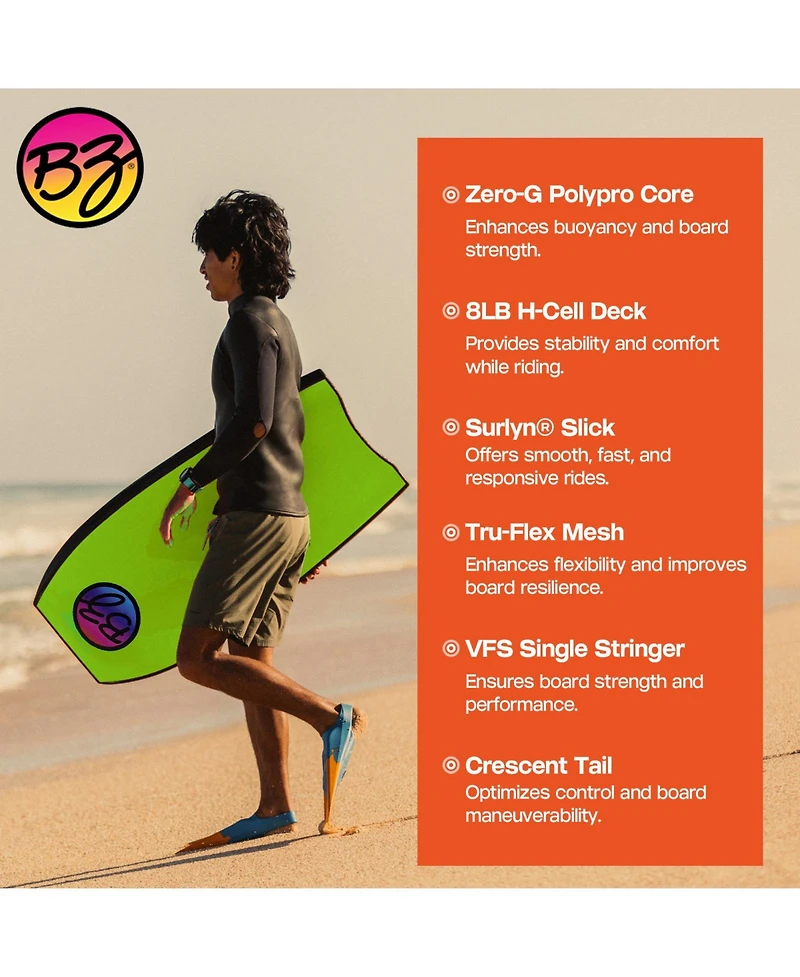 42" Bodyboard with Zero-g Polypro Core, Surlyn Slick & Tru-Flex Mesh for Beach Surfing