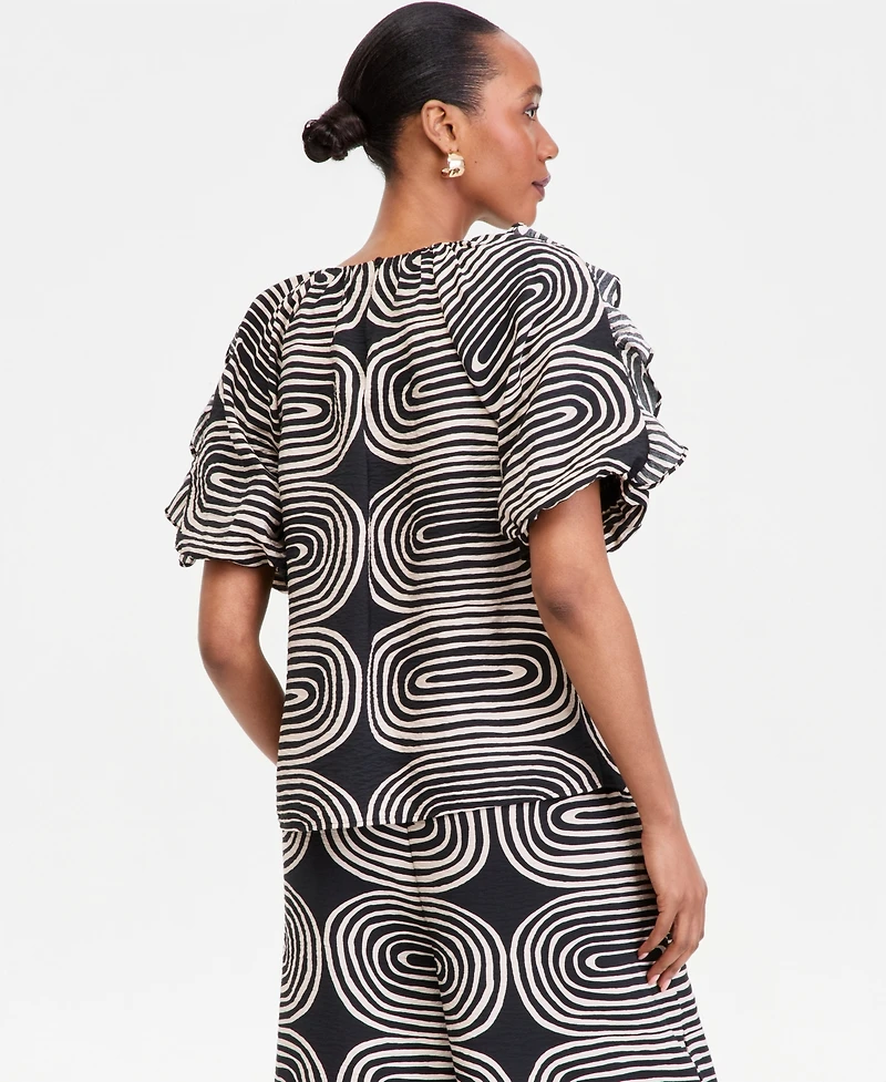 I.n.c. International Concepts Women's Printed Ruffle-Sleeve Top, Macy's Exclusive