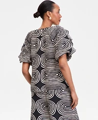 I.n.c. International Concepts Women's Printed Ruffle-Sleeve Top, Macy's Exclusive