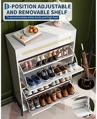 Homfan Rattan Shoe Cabinet Storage with 2 Flip Drawers and Top Drawer, Freestanding Shoe Organizer Wooden Slim Shoe Rack Storage