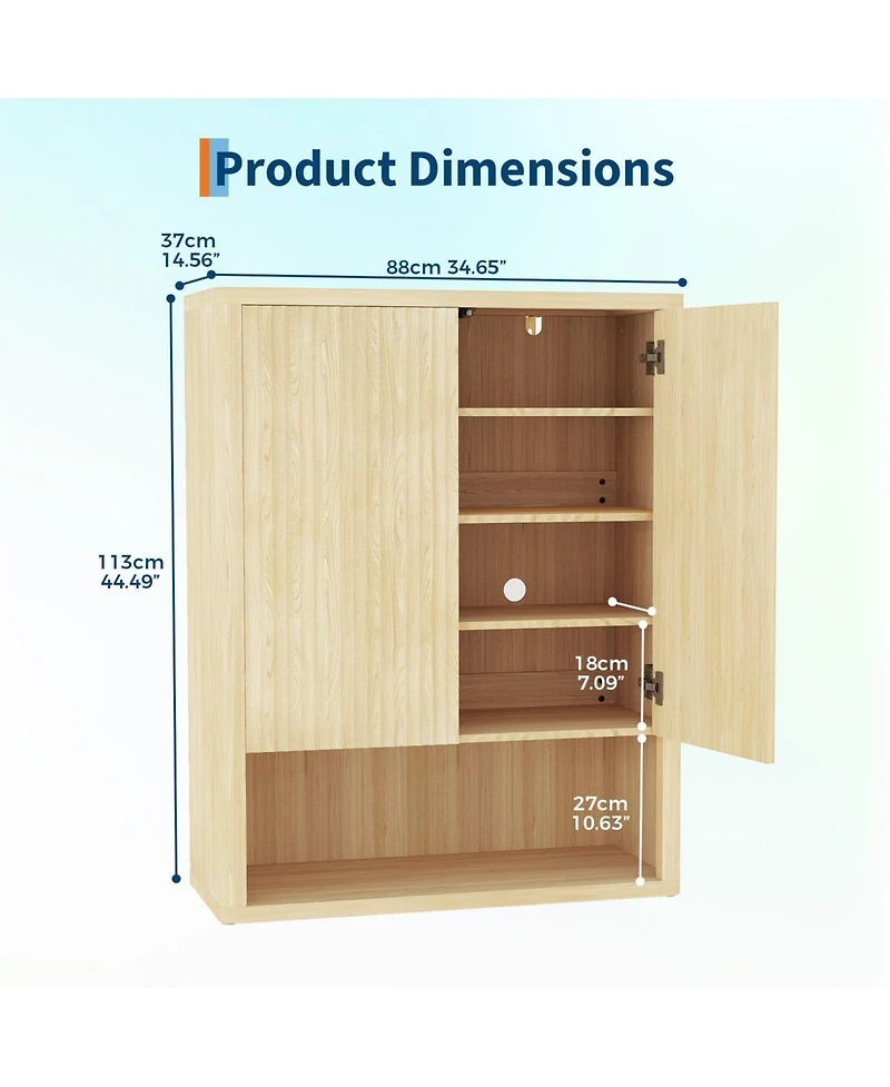 Homfan 2 Fluted Doors with 5 Tier Shoe Cabinet, Freestanding Entryway Storage Cabinet with Adjustable Shelves for Living Room, Hallway, Porch, Oak
