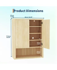 Homfan 2 Fluted Doors with 5 Tier Shoe Cabinet, Freestanding Entryway Storage Cabinet with Adjustable Shelves for Living Room, Hallway, Porch, Oak