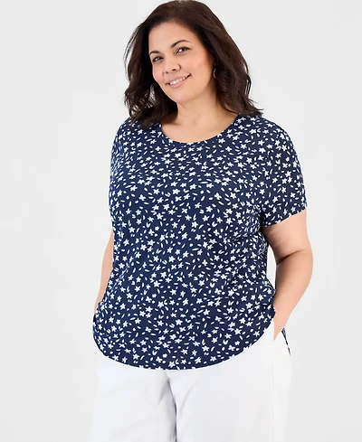 Style & Co Plus Printed Short-Sleeve Crewneck T-Shirt, Macy's Exclusive