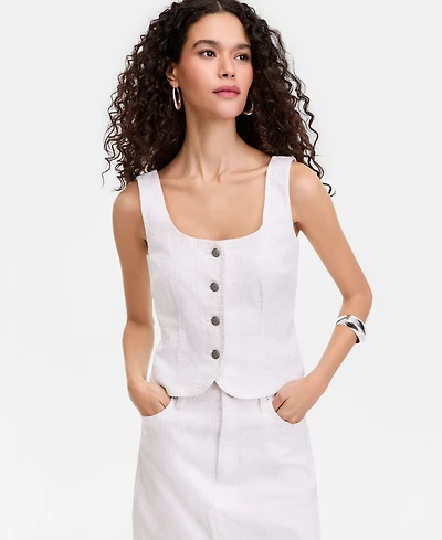 I.n.c. International Concepts Women's Sequin Embellished Button Front Denim Vest, Macy's Exclusive
