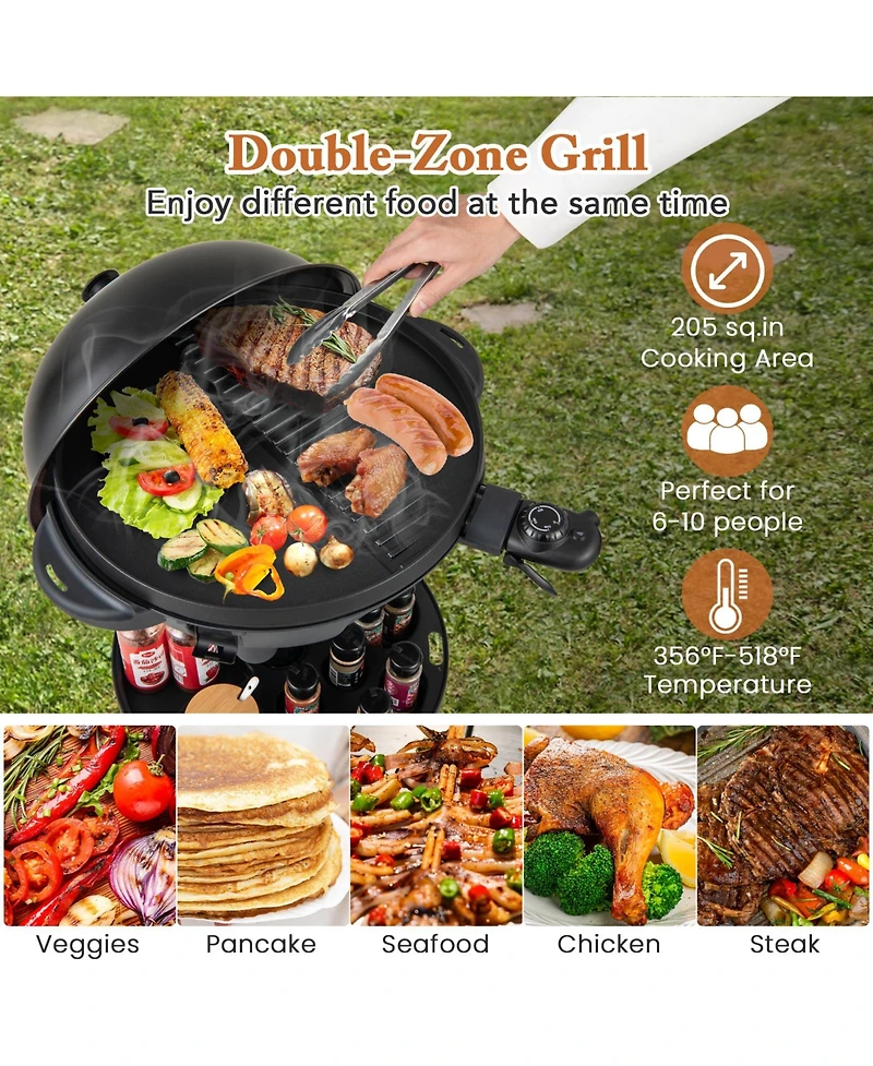 Sugift Electric Bbq Grill 1200W Indoor Outdoor Grill with Dual Zones